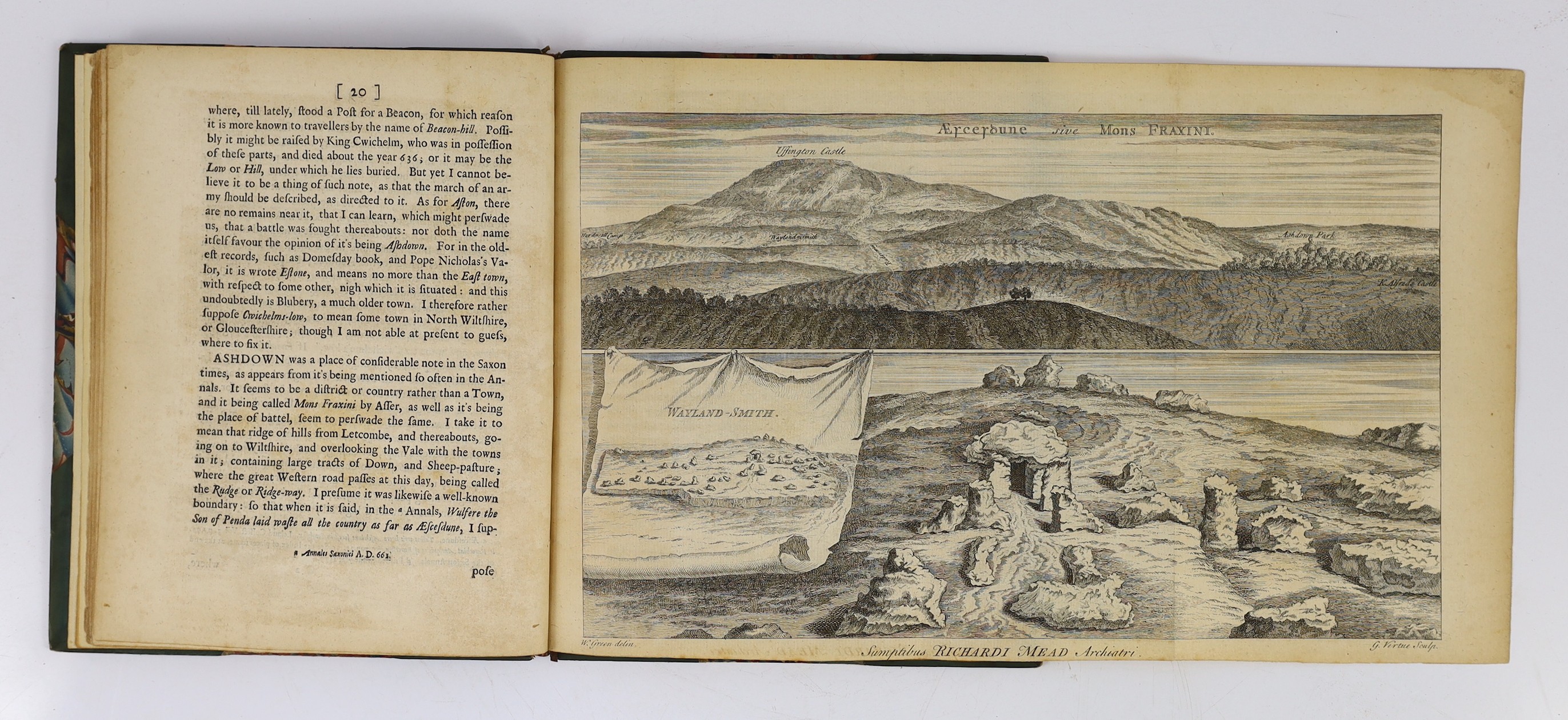 BERKS: Wise, Francis - A Letter to Dr Mead concerning some Antiquities in Berkshire, particularly ... the White Horse ... 2 folded plates; 19th cent. half calf and marbled boards, gilt top and marbled e/ps., 4to. Oxford,